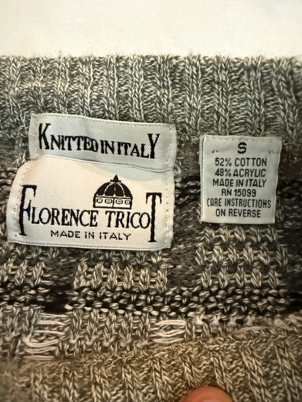 Florence Tricot Sweater Mens Small  Gray Geometric Knit Crewneck Pullover - Picture 3 of 7